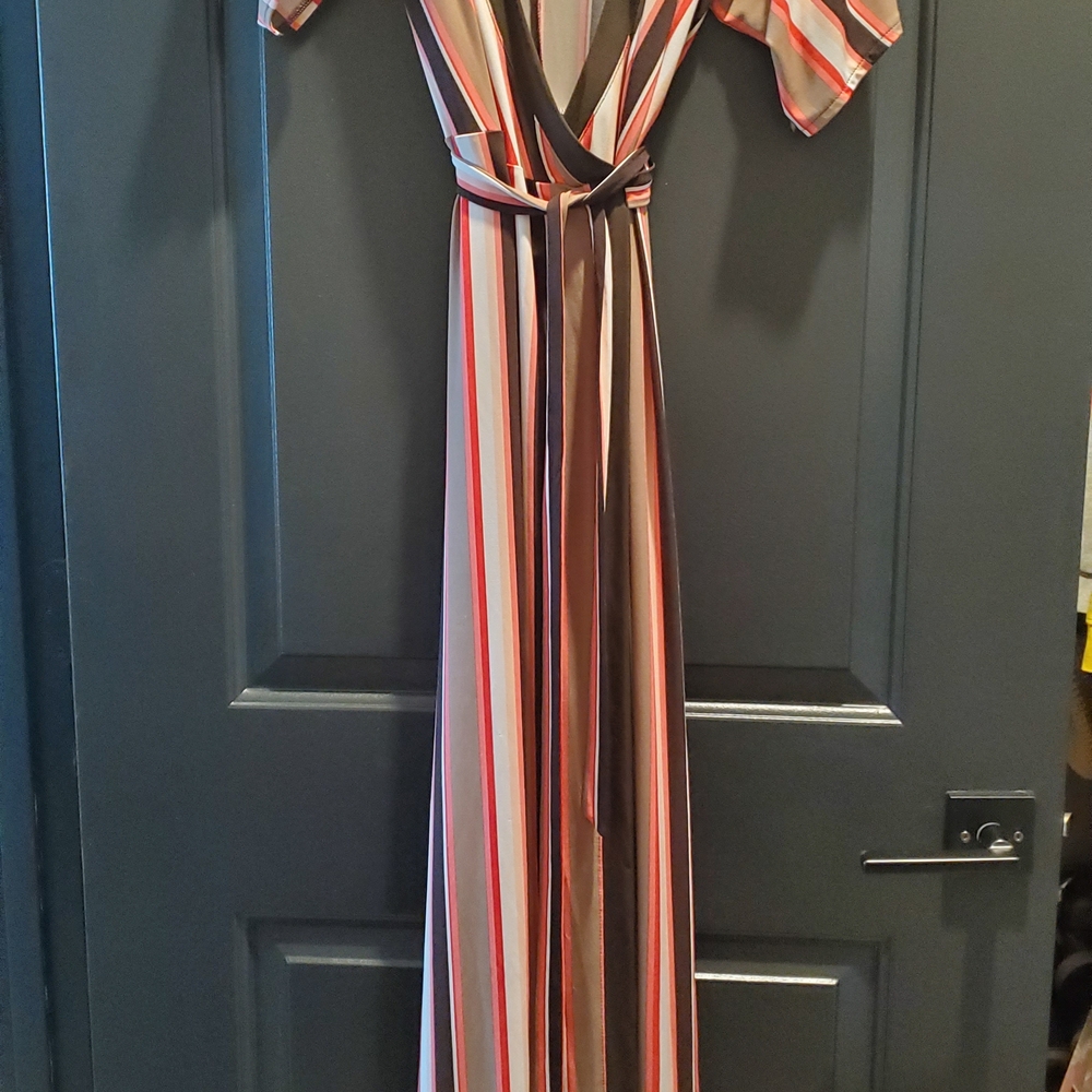 New York & Company Striped Maxi Dress - Red, White, Brown